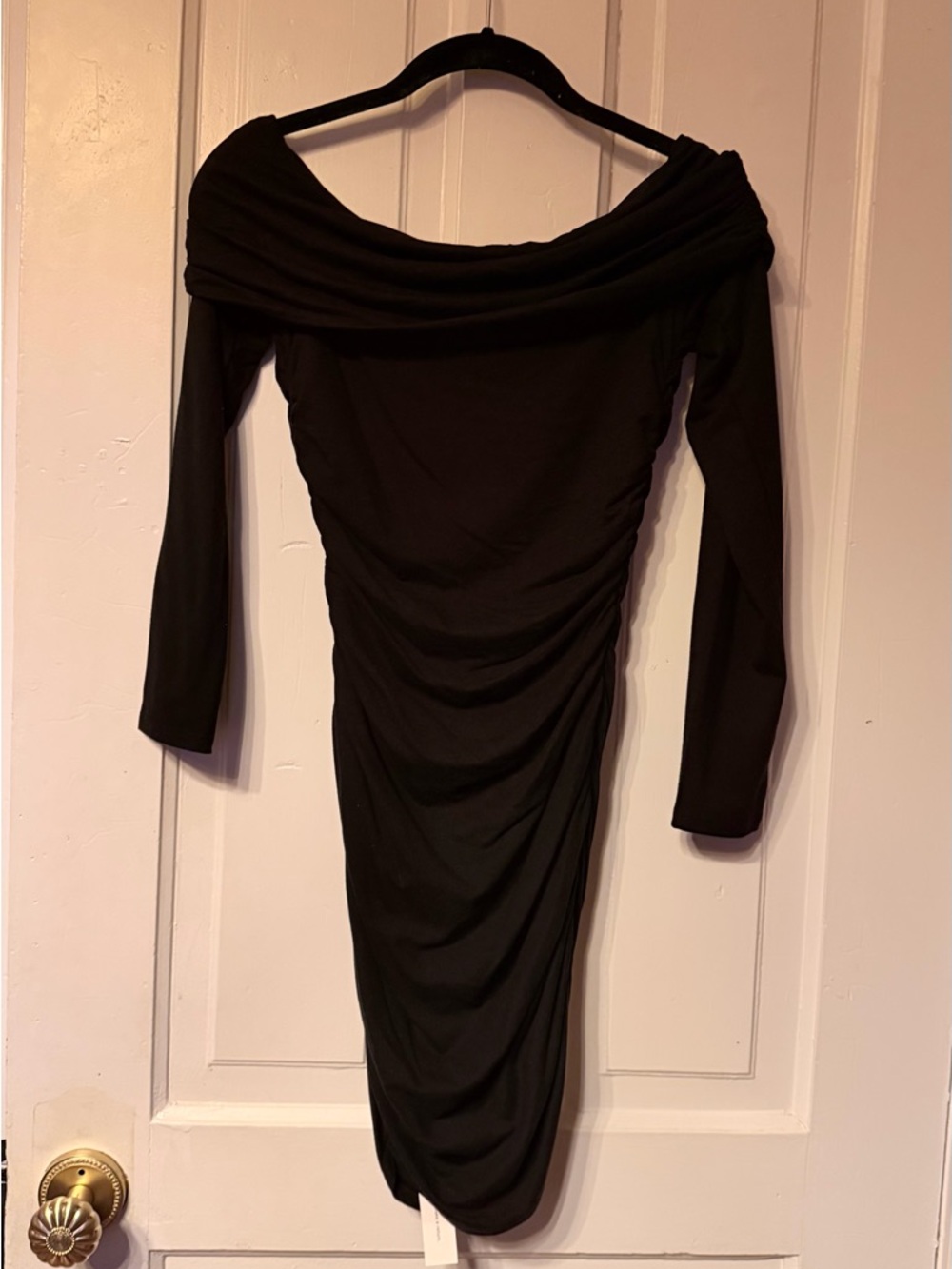 Reformation Brooks Knit Black Off-Shoulder Ruched Mini Dress - Picture 4 of 7